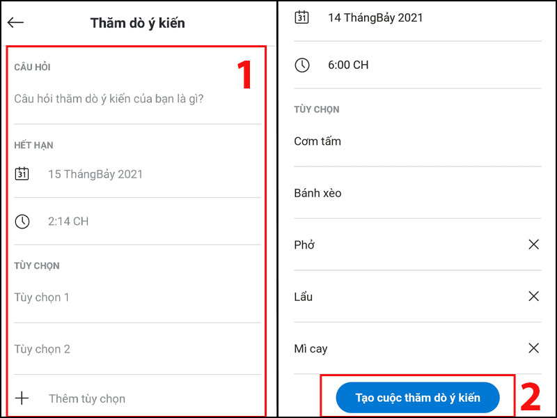 Nhập đầy đủ các thông tin thăm dò ý kiến 